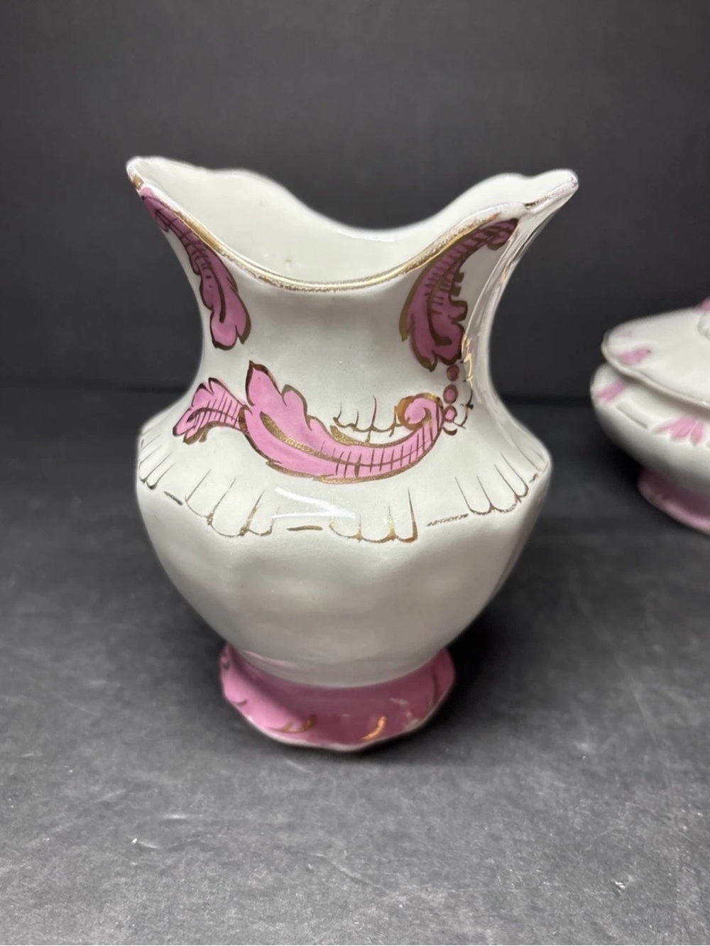 Victorian Vanity Set Pink &White Porcelain Champion Powder Dish & Pitcher - Picture 11 of 15